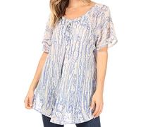 Sakkas 787New - Zoya Marbled Embroidery Cap Sleeves Blouse/Top - Purple White - OSP