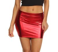 Sakkas 8255 - Kaie Women's Shiny Metallic Liquid Wet Look Mini Skirt - Red - L
