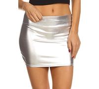 Sakkas 8255 - Kaie Women's Shiny Metallic Liquid Wet Look Mini Skirt - Silver - XL
