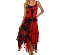 Sakkas 902 Annabella Corset Bodice Handkerchief Hem Dress - Black/Red - One Size Plus
