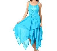 Sakkas 9031 Lady Mary Jacquard Bodice Handkerchief Hem Dress - Turquoise - One Size