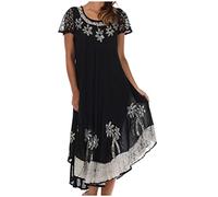 Sakkas A009 Batik Palm Tree Cap Sleeve Caftan Dress/Cover Up - Black/White - One Size