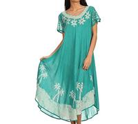 Sakkas A009 Batik Palm Tree Cap Sleeve Caftan Dress/Cover Up - Mint/White - One Size