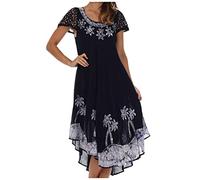 Sakkas A009 Batik Palm Tree Cap Sleeve Caftan Dress/Cover Up - Navy - One Size
