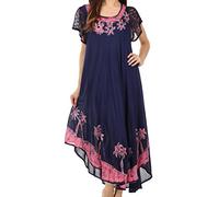 Sakkas A009 Batik Palm Tree Cap Sleeve Caftan Dress/Cover Up - Navy/Pink - One Size