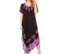 Sakkas A009 Batik Palm Tree Cap Sleeve Caftan Dress/Cover Up - Purple - One Size