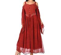 Sakkas ADL20327 - Roisin Women's Medieval Celtic Renaissance Long Sleeve Costume Dress - Burgundy - S/M