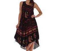 Sakkas B900 Batik Moon and Stars Caftan Tank Dress/Cover Up - Black/Red - One Size