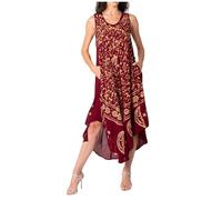 Sakkas B900 Batik Moon and Stars Caftan Tank Dress/Cover Up - Burgundy/Sunset Orange - One Size