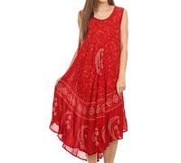 Sakkas B900 Moon and Stars Batik Caftan Tank Dress/Cover Up - Burgundy - One Size
