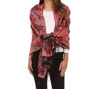 Sakkas CHS1810 - Ontario double layer floral Pashmina/Shawl/Wrap/Stole with fringe - 2-BlackRed - OS