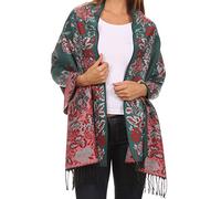 Sakkas CHS1810 - Ontario double layer floral Pashmina/Shawl/Wrap/Stole with fringe - 2-Emerald - OS