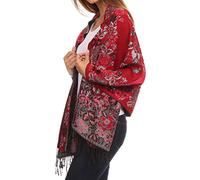 Sakkas CHS1810 - Ontario double layer floral Pashmina/Shawl/Wrap/Stole with fringe - 2-Red - OS