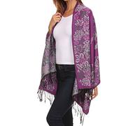 Sakkas CHS1810 - Ontario double layer floral Pashmina/Shawl/Wrap/Stole with fringe - 2-Violet - OS