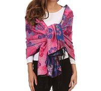 Sakkas CHS1810 - Ontario double layer floral Pashmina/Shawl/Wrap/Stole with fringe - 3-Cobalt - OS