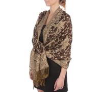 Sakkas Double Layer Jacquard Paisley Pashmina Shawl/Wrap / Stole, One Size, Chocolate Brown / Gold