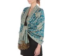 Sakkas Double Layer Jacquard Paisley Pashmina Shawl/Wrap / Stole, One Size, Teal / Gold Paisley