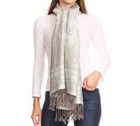 Sakkas FUPashPais95AG Lightweight Two Tone Paisley Design Pashmina Fringe Scarf/Stole/Wrap - White/Grey