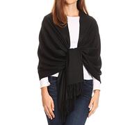 Sakkas Iris Warm Super Soft Cashmere Feel Pashmina Shawl Wrap Lightweight Scarf for Women - Weddings, Evening Dresses, Festivals, Travel, Evening Accessory & Daily Wear - Black - OS