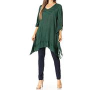 Sakkas K2022S - Wren Lightweight Circle Poncho Top Blouse with Detailed Embroidery - A-ForestGreen - OS