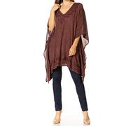 Sakkas K2022S - Wren Lightweight Circle Poncho Top Blouse with Detailed Embroidery - A-Wine - OS