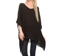Sakkas K2022S - Wren Lightweight Circle Poncho Top Blouse with Detailed Embroidery - Black - OS