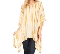 Sakkas K2022S - Wren Lightweight Circle Poncho Top Blouse with Detailed Embroidery - TD-Beige - OS