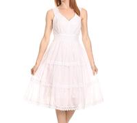 Sakkas KD2155 - Presta Roman Sleeveless Lined Tank Top Dress with Emrboidery Lace Design - White - M