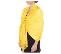 Sakkas Large Soft Silky Pashmina Shawl Wrap Scarf in Solid Colors - Bright Yellow