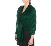 Sakkas Large Soft Silky Pashmina Shawl Wrap Scarf in Solid Colors - Dark Green
