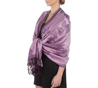 Sakkas Lightweight Two Tone Rose Floral Design Pashmina Feel Fringe Scarf/Stole/Wrap, One Size, Lavender / Purple