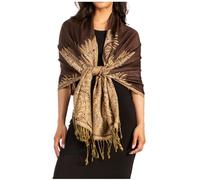 Sakkas Luxurious Double Layered Jacquard Big Paisley Pashmina Shawl Wrap Scarf - Chocolate