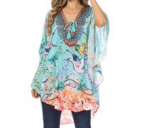 Sakkas P22 - Balloon Top Tallulah Wide Circle Blouse Poncho Top with Tie Neck Enclosure with Bead - 443 - OS