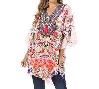 Sakkas P22 - Balloon Top Tallulah Wide Circle Blouse Poncho Top with Tie Neck Enclosure with Bead - 447 - OS
