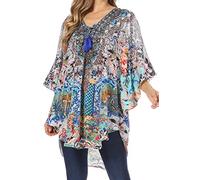 Sakkas P22 - Balloon Top Tallulah Wide Circle Blouse Poncho Top with Tie Neck Enclosure with Bead - 464 - OS