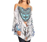 Sakkas P28 - Bosede Off Shoulder Bell Sleeve Casual Top Blouse w/Print and Rhimestones - 17215-Whitesnake - OS