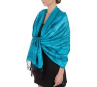 Sakkas PashPais95AG Lightweight Two Tone Paisley Design Pashmina Fringe Scarf/Stole/Wrap - Turquoise/Black