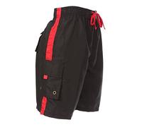 Sakkas S8113B Mens Solid Color with Contrast Stripes Skate Surf Board Short/Swim Trunks - Black/Red / 5X-Large
