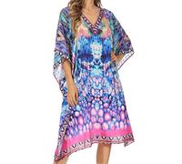 Sakkas - ShortCaftan MiuMiu Ligthweight Summer Printed Short Caftan Dress/Cover Up - WB43-Blue - OS