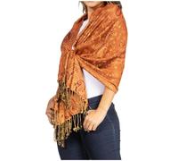 Sakkas Soft Silky Double Layer Jacquard Paisley Pashmina Shawl/Wrap/Scarf - Amber