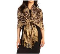 Sakkas Soft Silky Double Layer Jacquard Paisley Pashmina Shawl/Wrap/Scarf - Black/Gold