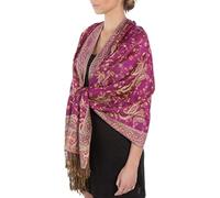 Sakkas Soft Silky Double Layer Jacquard Paisley Pashmina Shawl/Wrap/Scarf - Fuscia/Champagne