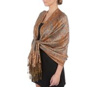Sakkas Soft Silky Double Layer Jacquard Paisley Pashmina Shawl/Wrap/Scarf - Gray/Copper Brown