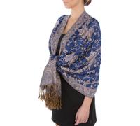 Sakkas Soft Silky Double Layer Jacquard Paisley Pashmina Shawl/Wrap/Scarf - Indigo Blue/Champagne