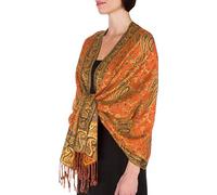 Sakkas Soft Silky Double Layer Jacquard Paisley Pashmina Shawl/Wrap/Scarf - Orange