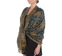 Sakkas Soft Silky Double Layer Jacquard Paisley Pashmina Shawl/Wrap/Scarf - Teal
