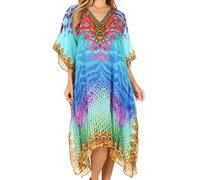 Sakkas SS1649 KF60024AT - ShortCaftan MiuMiu Ligthweight Summer Printed Short Caftan Dress/Cover Up - Pink/Multi - OS