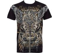 Sakkas Sword and Griffin Metallic Silver Embossed Short Sleeve Crew Neck Cotton Mens Fashion T-Shirt