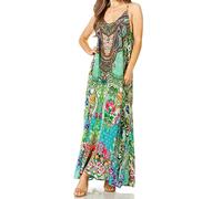 Sakkas T-Back - Sofia Women's Spaghetti Strap V-Neck Floral Print Summer Casual Maxi Dress - 421 - OS