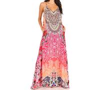 Sakkas T-Back - Sofia Women's Spaghetti Strap V-Neck Floral Print Summer Casual Maxi Dress - ORM369-Multi - OS